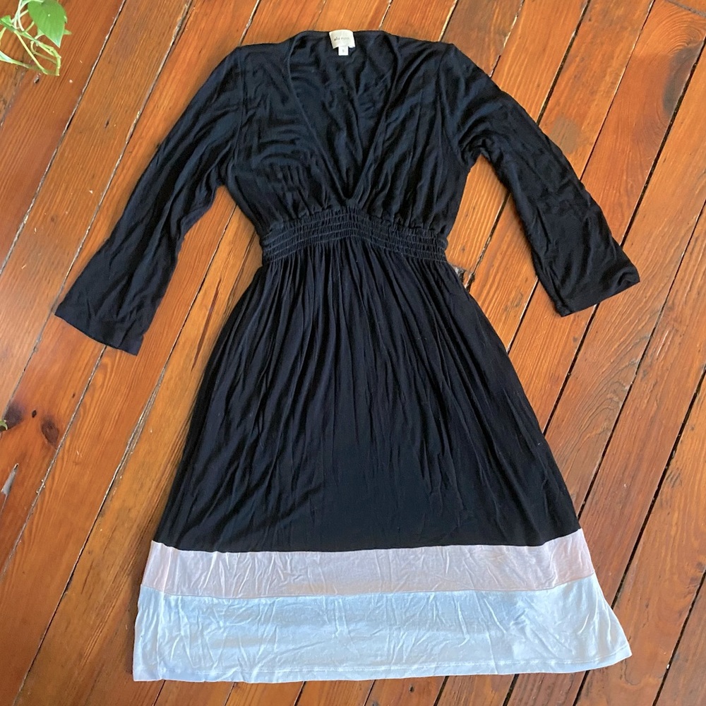 Anthropologie Ella Moss V Neck Colorblock Dress Black Pink White Size Small